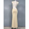 Export Single Lady Sexy Open Back Pile Collar Long Waist Sexy Dress Evening Dress Retro Summer Bride Dress