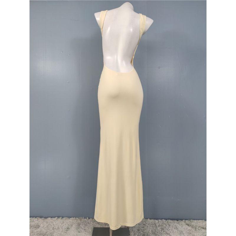 Export Single Lady Sexy Open Back Pile Collar Long Waist Sexy Dress Evening Dress Retro Summer Bride Dress