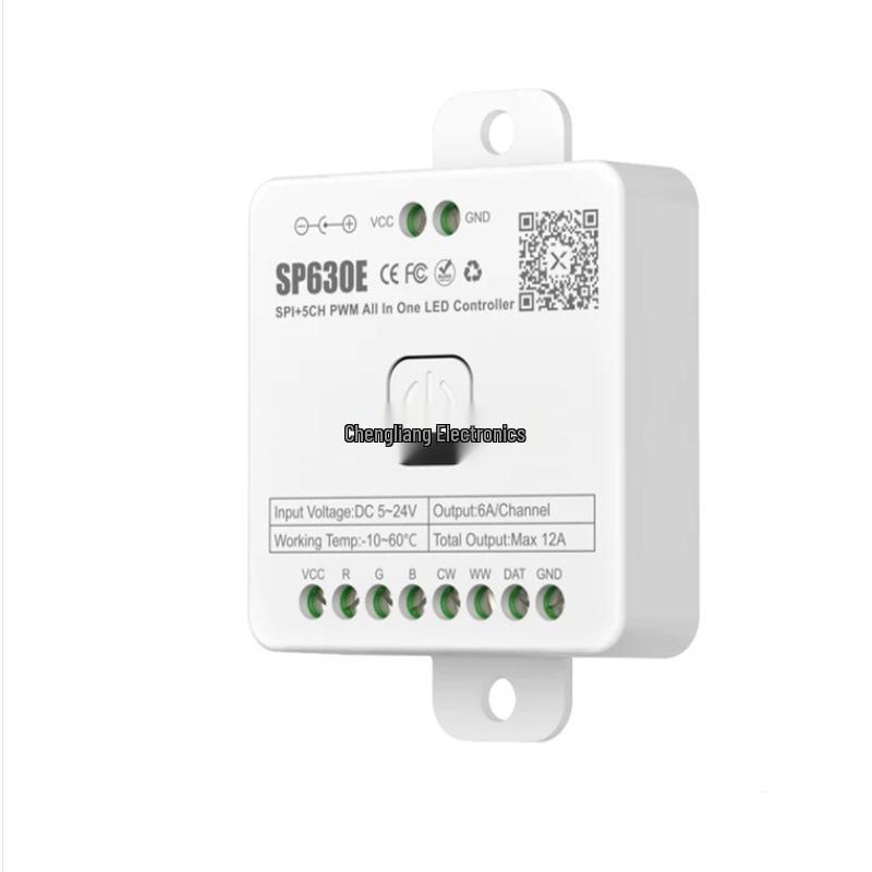 SP630E Bluetooth LED Controller: RGBCW, Single/Dual Color Temp, Magic Color Strip Dimming via App.