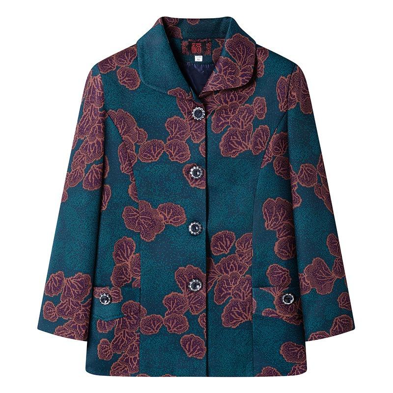 Autumn Women's Top with Lining, Year 0 Thin Coat, Old Lady Lapel Gown