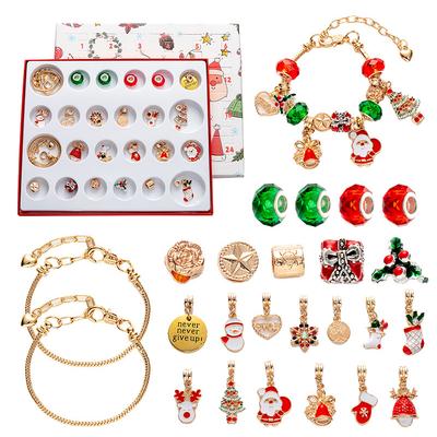 24 Pièces Pendentif Collier Calendrier de l'Avent Compte à Rebours de Noël Boîte Aveugle Noël Thème Bracelet Bricolage Boîte Cadeau Surprise de Noël