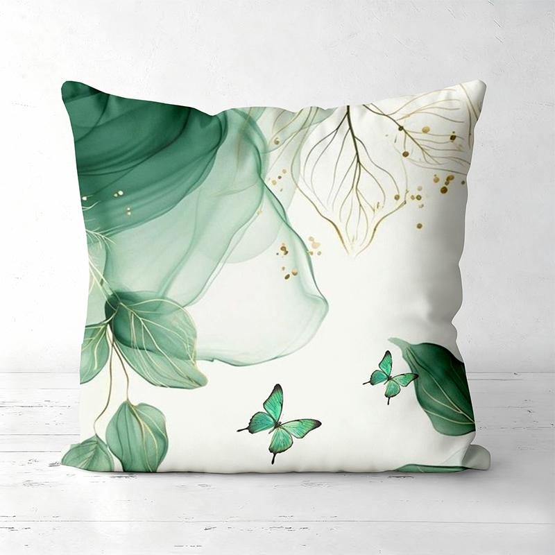 Green Floral Butterfly Printed Decorative Throw Pillow Cases Polyester pillowcase, sofa decorative cushion cov Headboard Pillow