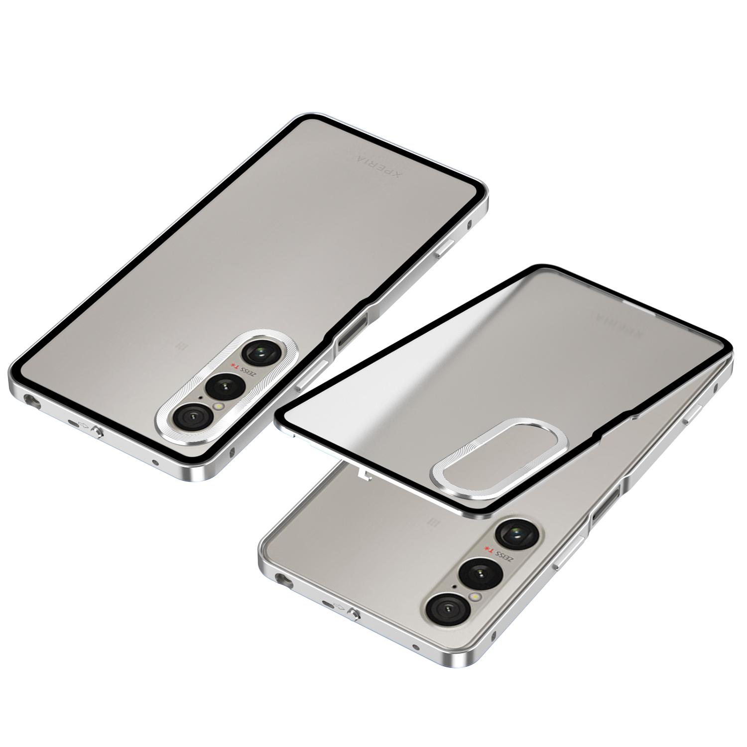

For Sony Xperia 1 VI Matte Case Aluminium Alloy+PC Phone Cover Pop-Up Snap Lock Silver