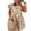 2025 Spring Summer Round Neck Flower Printed Short Sleeve Loose Dress Fashionable and Versatile Trend