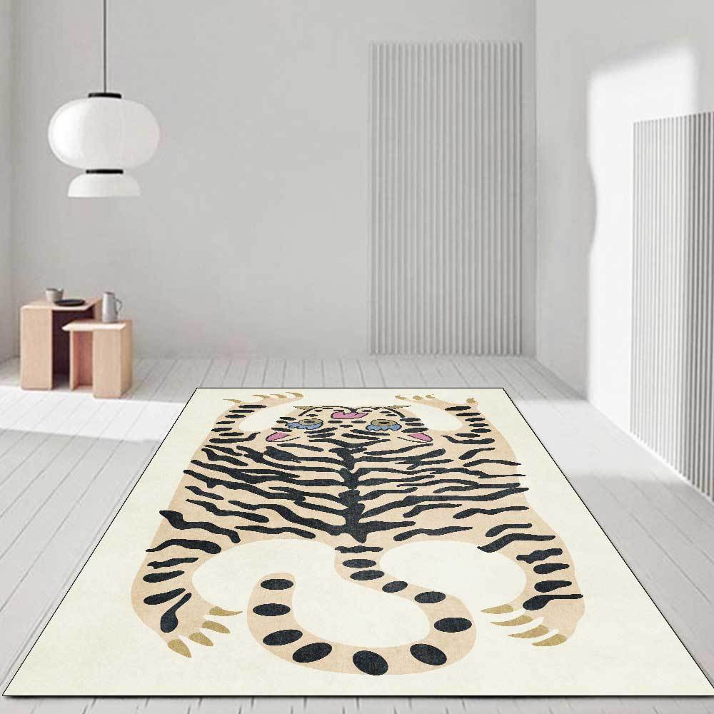 Cute Cartoon Imitation Tiger Skin Rug Morandi Colors Rice White Turmeric Pink Green for Living Room Bedroom Floor Mat