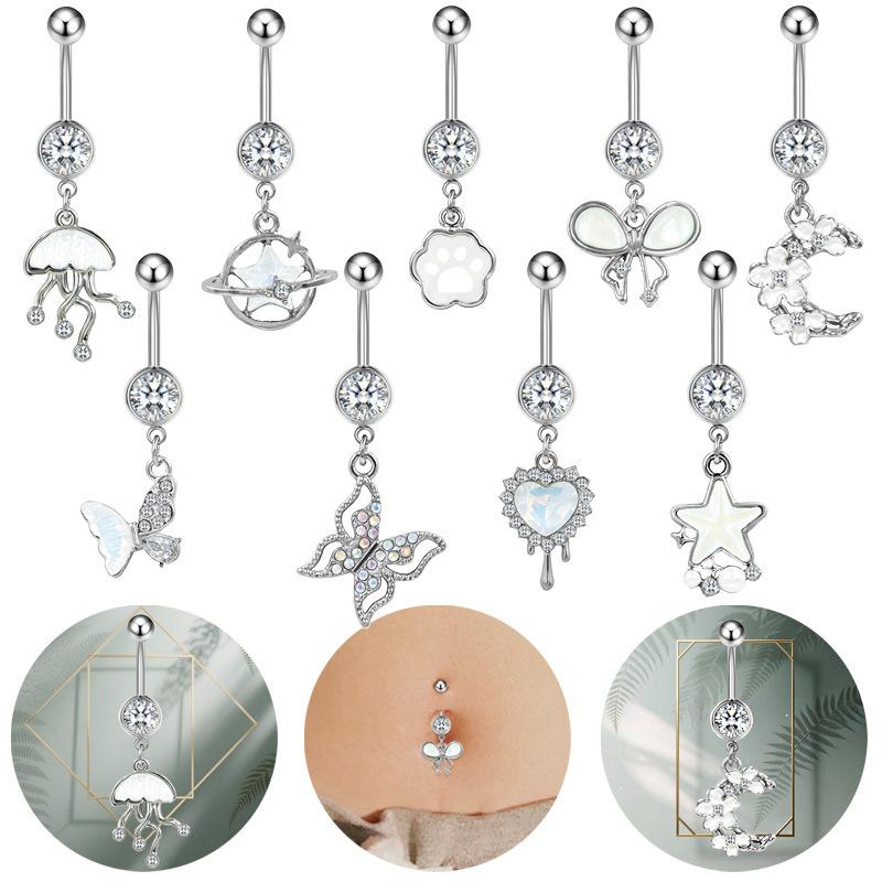 Simple Fashion Zircon Navel Ring Lady's Personalized Piercing Jewelry Heart Shaped Belly Button Ring Accessories