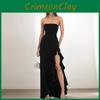 Summer Elegant Off Shoulder Dress With Ruffle Trim And Side Slit For Casual Night Out