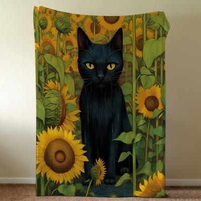 Blanket Throw Super Cosy Cat Plush Art Sunflower Living Room Sofa Couch And Childish Birthday Gifts