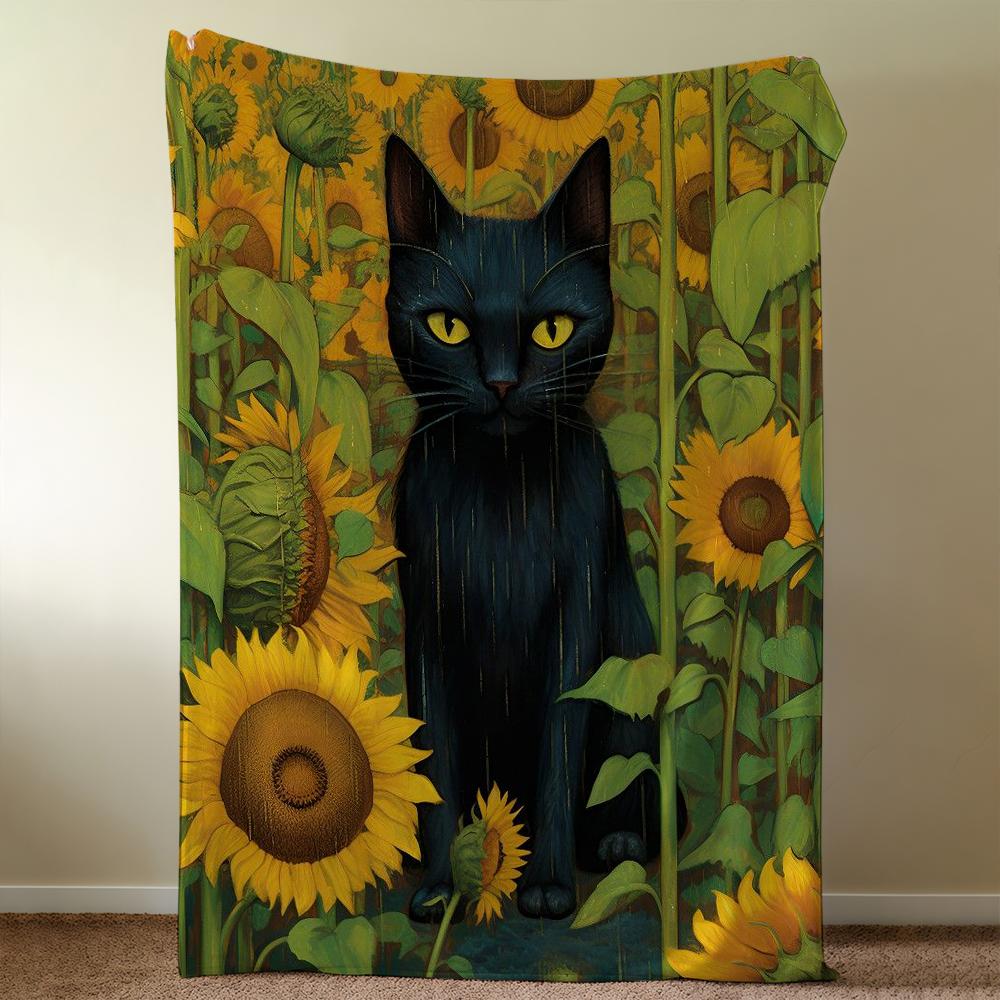 Blanket Throw Super Cosy Cat Plush Art Sunflower Living Room Sofa Couch And Childish Birthday Gifts