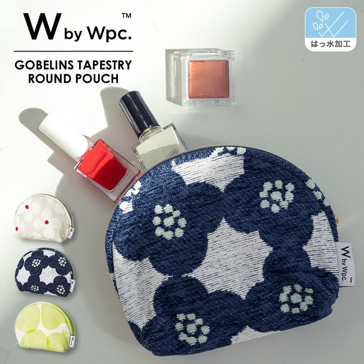 Patterns Gobelin Woven Round Pouch In Camellia Scandinavian Cosmetic Perfect for and Stylish and Cute for Women Wpc. Navy, Retro, Pouch, Multi-Pouch,