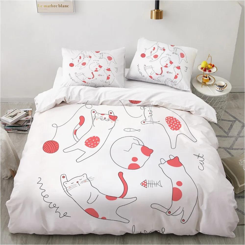 Cartoon Love Cats Bedding Set Animal 3d Bed Linen Quilt Duvet Cover Sets Home Textile Decor Twin Single Queen King Size Fashion
