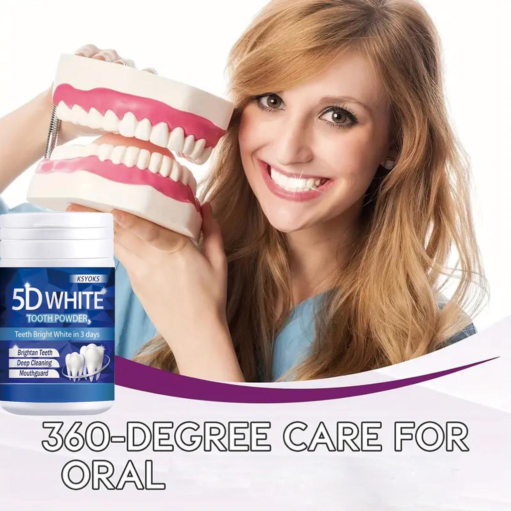 5D bright white tooth powder, deep cleaning, teeth protection, fresh breath, whitening teeth