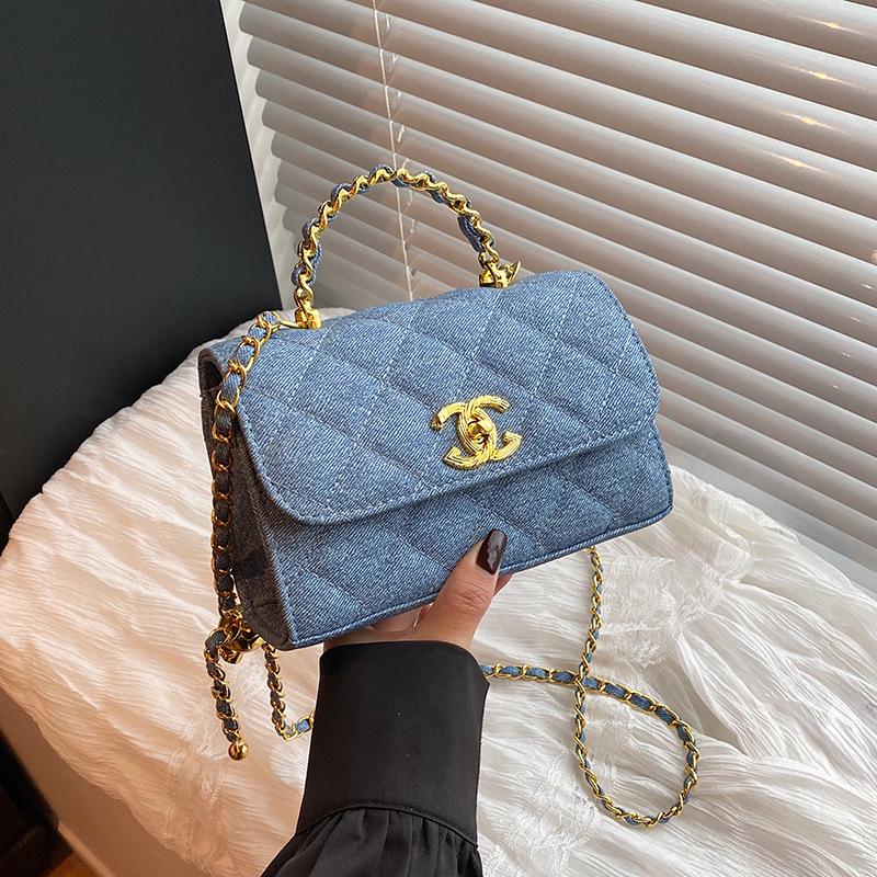 

Маленькая сумка кроссбоди Xiangfeng Mini с цепочкой в виде ромбиков и золотым шариком - Красная, Осенняя мода синий