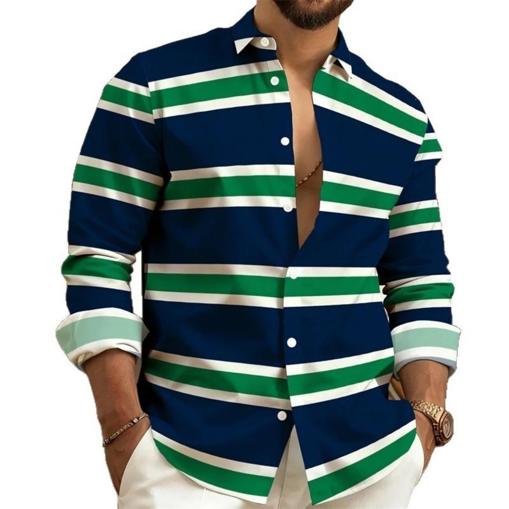 Men's Chic Striped Long-sleeve Shirt, Versatile for Casual Daily Wear.