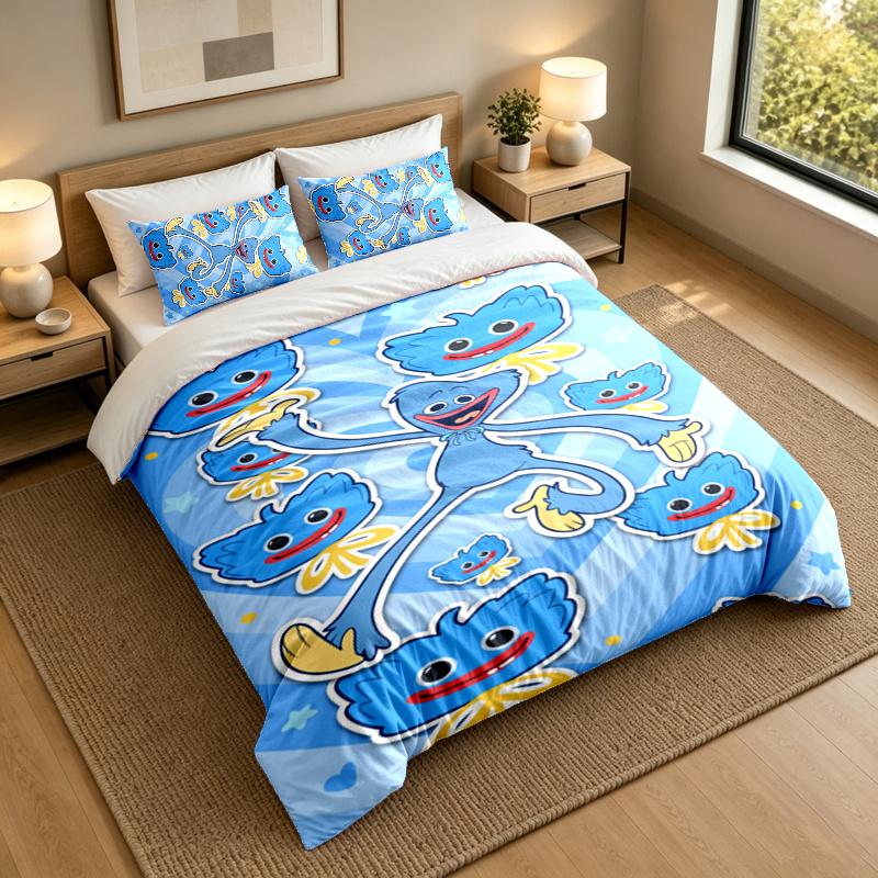 3-Piece Bed Sheet Set with poppy playtime Design, 1 Flat Sheet and 2 Pillowcases for Bedroom