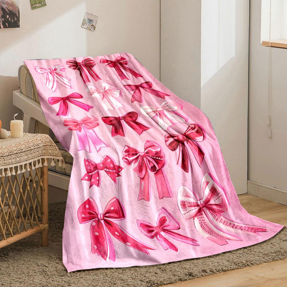 Pink Bow Pattern Blanket bedroom Blanket for Livingroom Couch lunch break Soft throw for Friend's festival Gift
