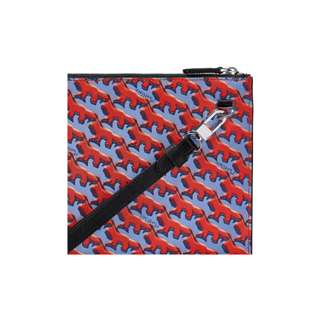 Montblanc X Maison Kitsuné Collaboration Capsule Collection All Over Print Leather Clutch Men clutch Orange 129016