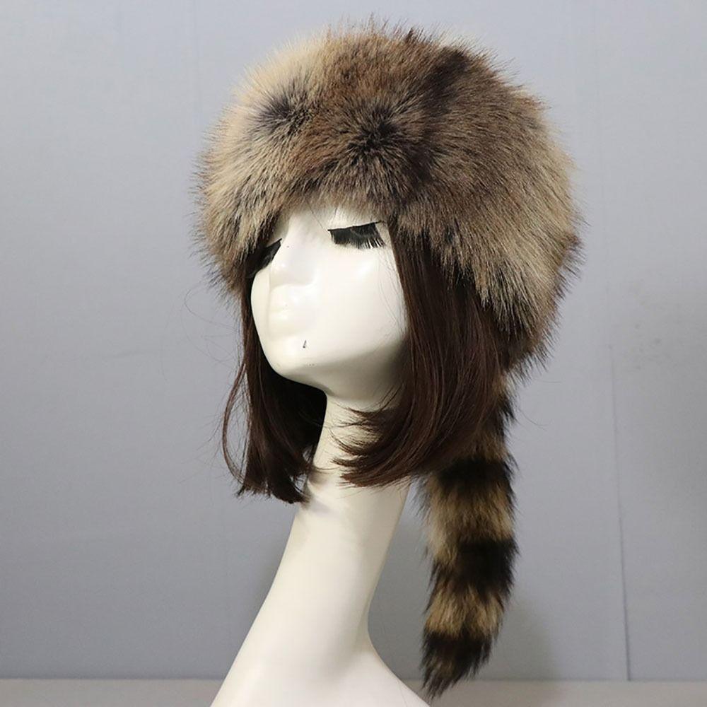Raccoon Tail Ear Protection Hat Thickened Flat Top Cap High-quality Winter Cap