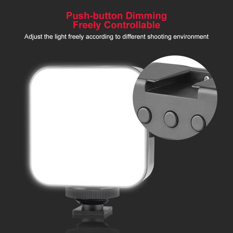 6500K LED Video Light Camera Pocket Lights Fill Lamp with 3 Cold Shoe Portable Photography Lighting for DJI Sony DSLR Canon Cameras