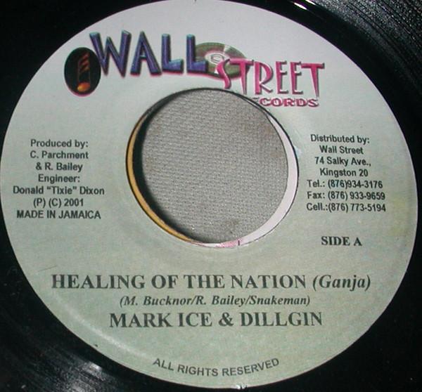 7inch Record MARK ICE, DILLGIN - Healing Of The Nation (Ganja) NONE Wallstreet Reco 2001 Jamaica Reggae, Ska & Dub Used