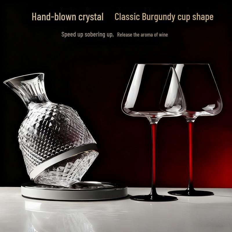 Rotating Burgundy Wine Decanter & High-Stemmed Glass Set