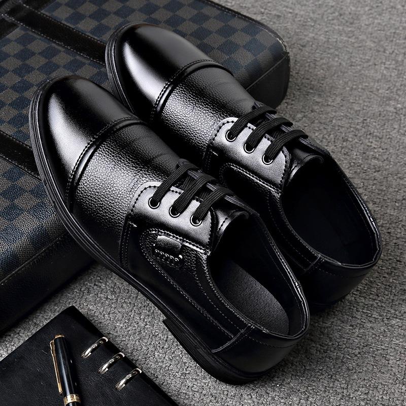 Spring and autumn new men's leather shoes men's shoes dress casual shoes lace-up business leather shoes men's round head splicing shoes