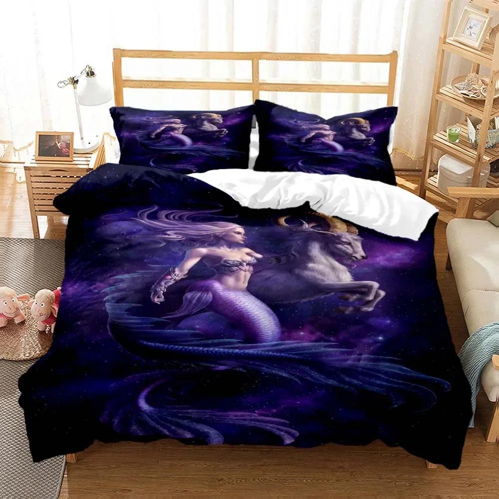 Zodiac Mermaid Digital Print 3D Duvet Cover Bedding Set Comforter Linen Pillowcases Home Decor Single Double Twin King Queen