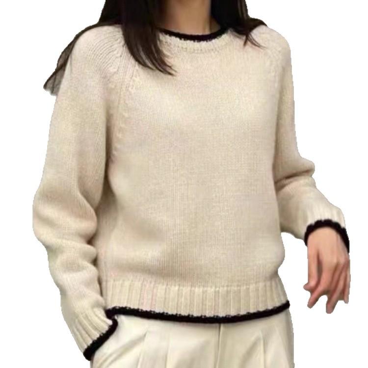 Women's Korean Style Color Block Loose Knit Sweater - Soft, Versatile Long Sleeve Pullover for Autumn/Winter