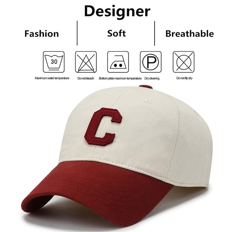 C-letter Embroidered Dual Color Baseball Cap for Women's Fashion Summer Adjustable Sun Hat Outdoor Unisex Travel Denim Hat