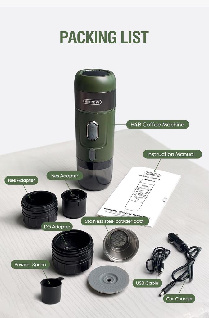 HiBREW H4B Wireless Portable 3 In 1 Espresso Coffee Maker - 15 Bar Pressure - 2200mAh Rechargeable Battery - 3 Cables Fpr Charging