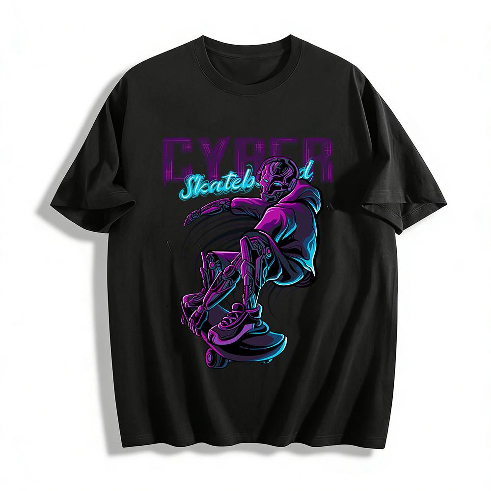 

Cyberpunk Robot Skateboard Graphic Streetwear Casual Top Pure cotton T-shirt XXS