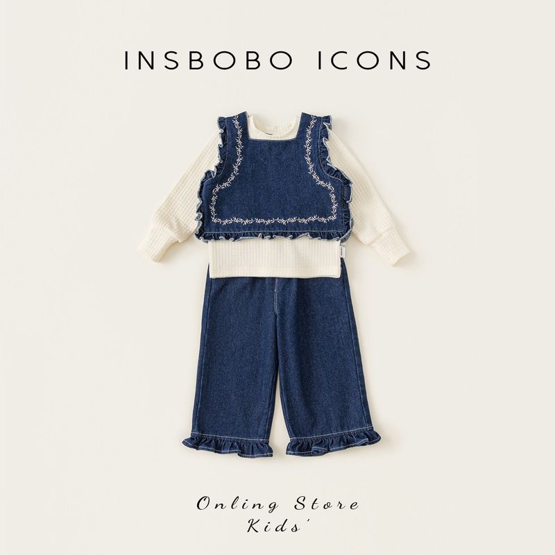 Модный джинсовый комплект из трех предметов Insbobo Весна-Осень Cowboy Blue 80