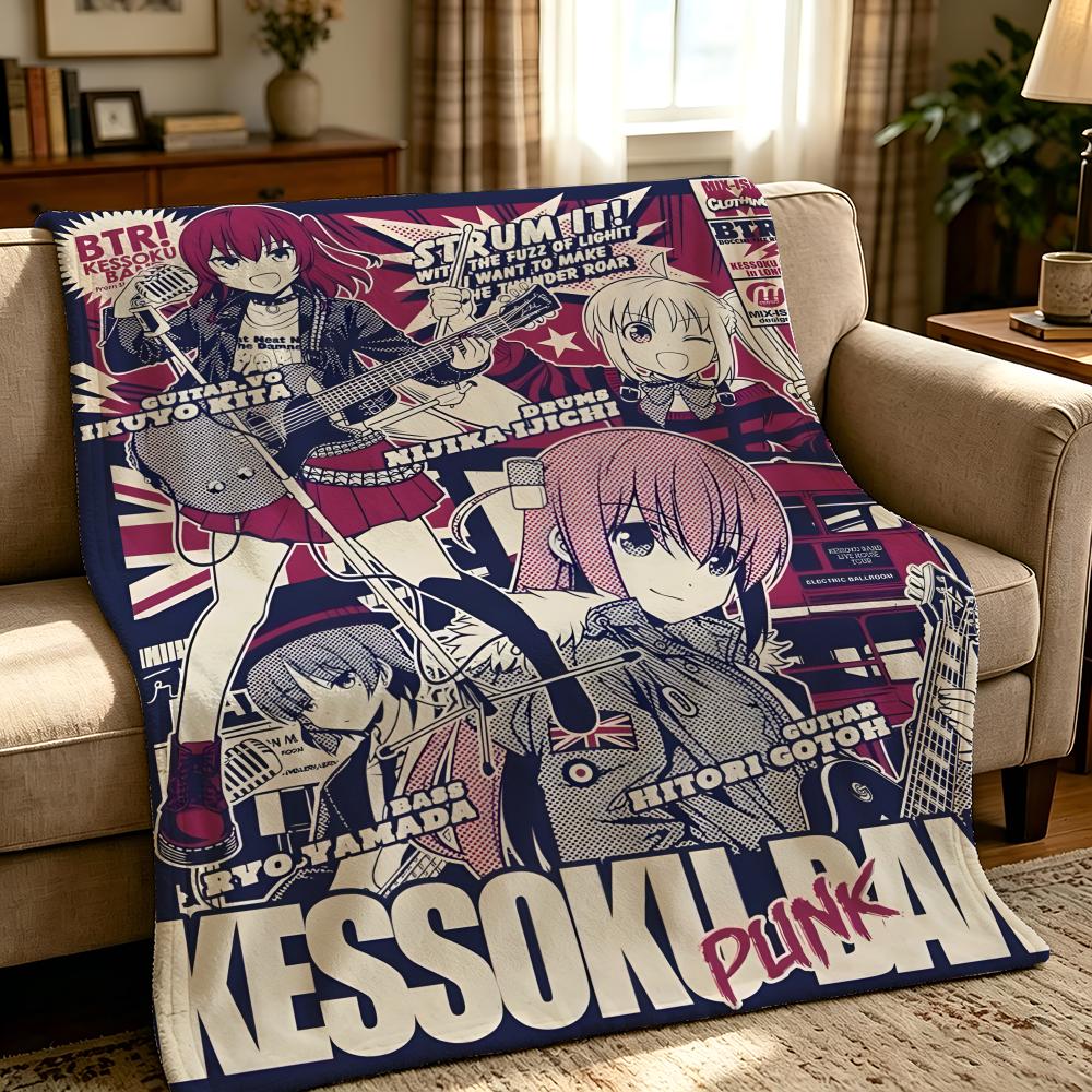 anime B-Bocchi the Rock-k Throw Thick Comfort Flannel Quilt, Multi-scene Use Indoor Outdoor Daily Nap