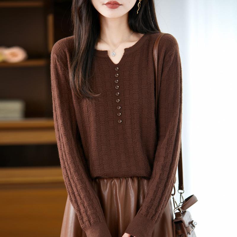 Neue Herbst- und Winter-Pullover, Strickpullover mit Scherenhals, kariertes Jacquard-Basisschicht für Damenbekleidung