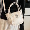 Spring and Summer New Casual Simple High-end Oil Wax Leather Portable Bucket Bag Korean Version Niche Design Solid Color Messenger Bag