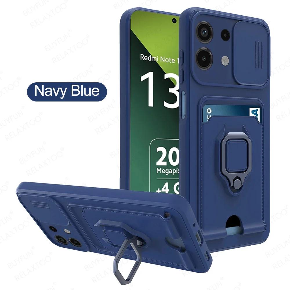 Sliding Camera Protection Case for Redmi Note 13 Pro 5G 4G 12 11 Pro Plus 13 C 12 C Vehicle Magnetic Bracket Card Wallet Shell