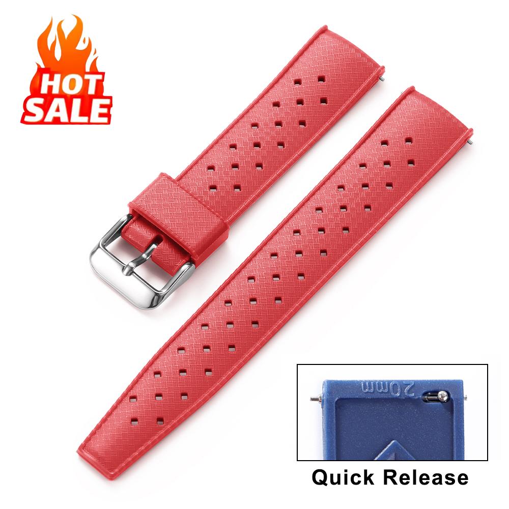 Premium Tropische FKM Gummiarmbänder 20mm 22mm Schnellverschluss Passform Flaches Ende Universelles Uhrenarmband Weiches Silikon Smartwatch Uhrenarmband
