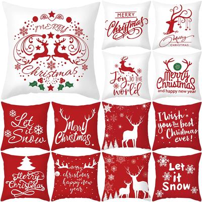 Happy New Year Christmas Decorations Printed Pattern Cushion Cover Home Living Room Sofa Decorative Pillowcase