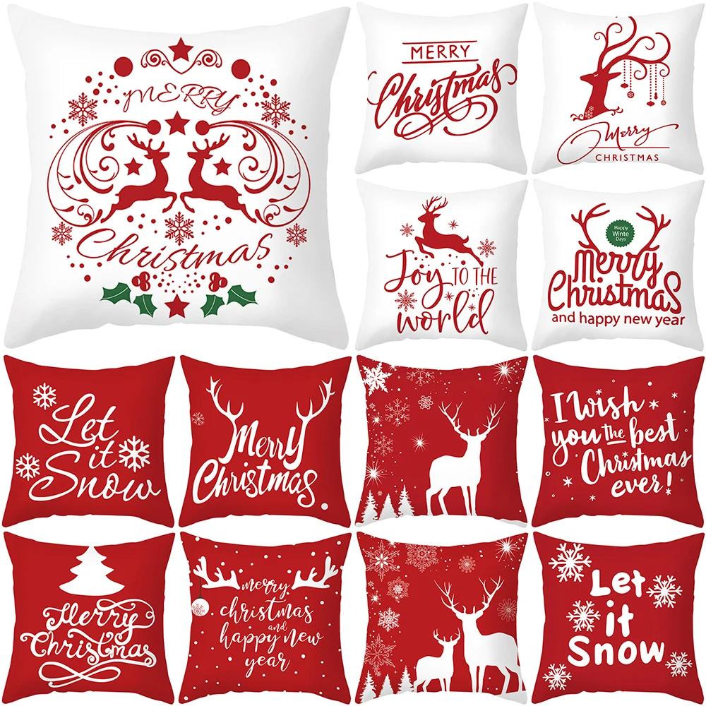 Happy New Year Christmas decorations printed pattern cushion cover home living room sofa decorative pillowcase