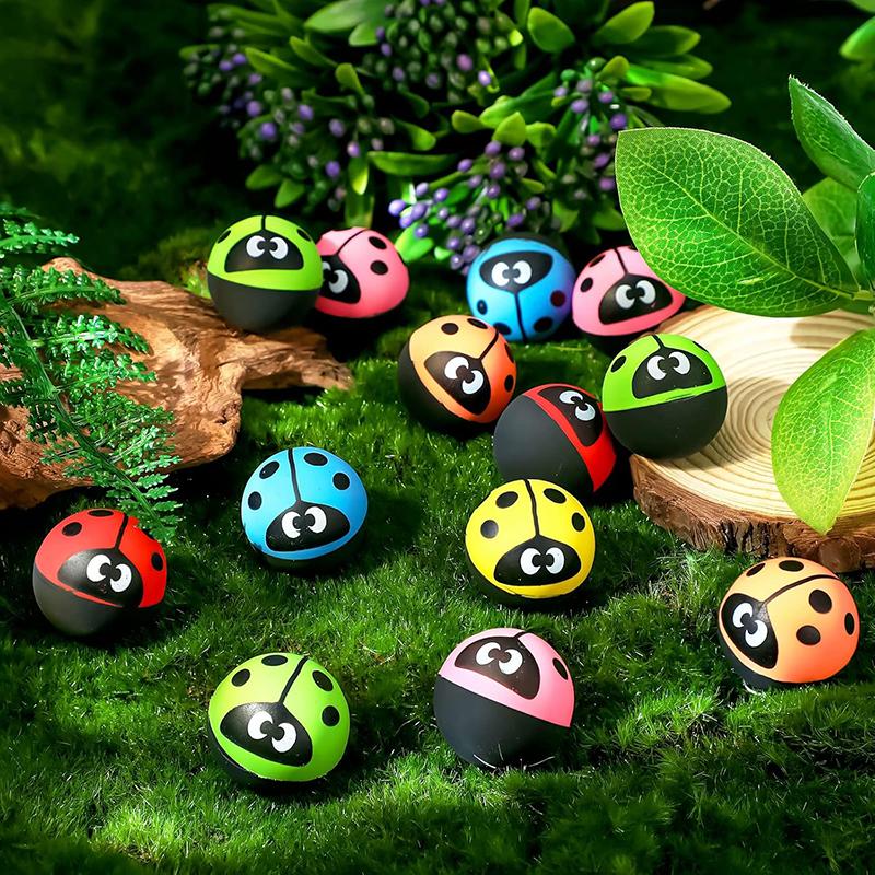6pcs Bouncy Ball 30mm Rubber Football Ladybug Style Colorful Children Party Favors Festival Christmas Holiday Gathering Gift TMZ