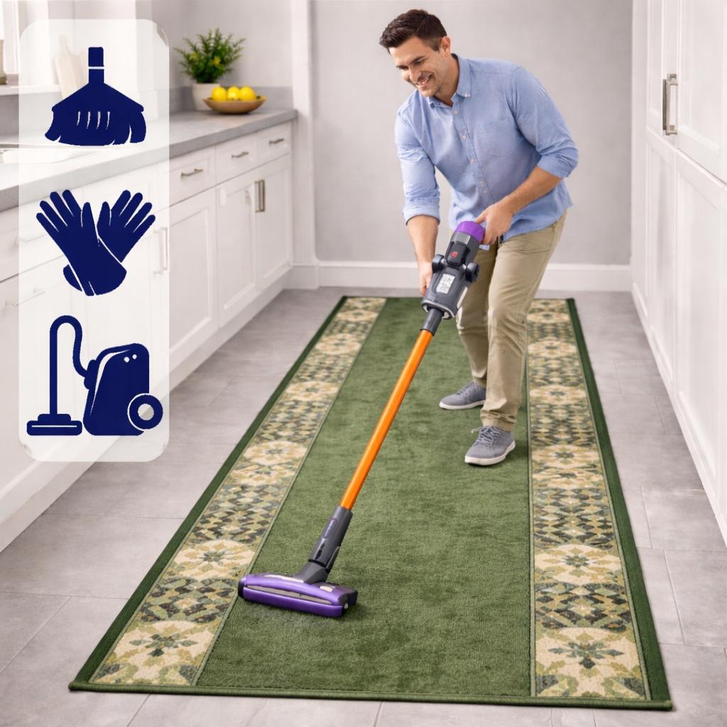 [7] LOMA GREEN 80 x 220cm Rubberized Rug D6989