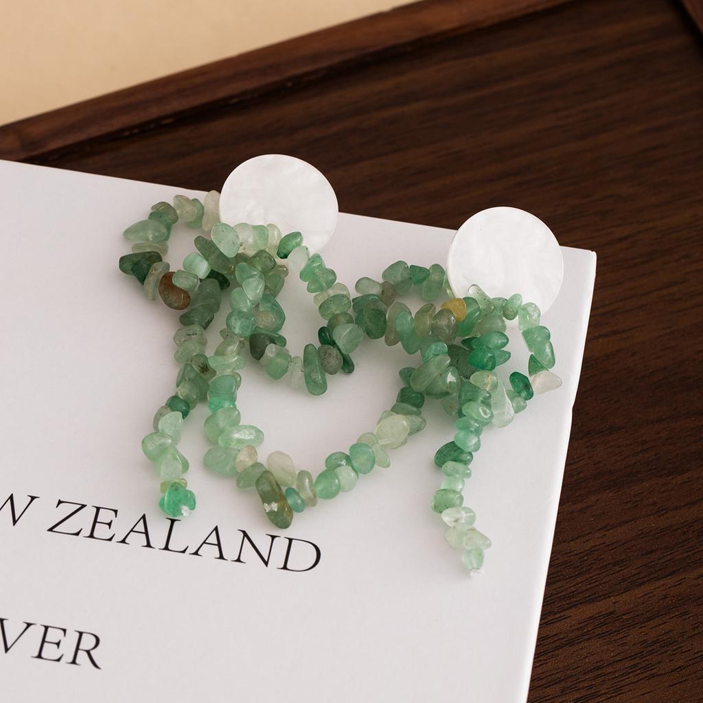 Green Super Fairy Small Fresh Beaded Fringed Earrings High Sense Niche Design Temperament Seaside Vacation Earrings