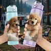 1PC Sleepy Puppy Fluffy Dog Print 750ml Color Plastic Sports Water Bottle Leakproof Flip Straw Lid Suitable for Sports Office Home Use