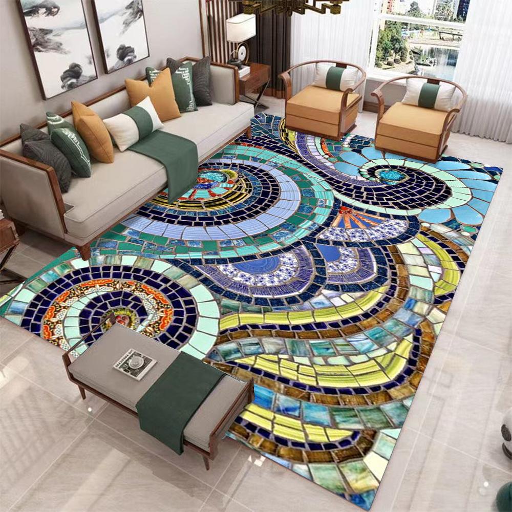 Colorful Mosaic Carpet with Rich Colors, Living Room and Bedroom Fully Covered with Vintage Bohemian Style Rug