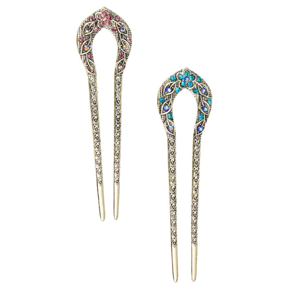 

FRCOLOR U-shaped Kanzashi (hair ornament), set of 2, vintage style, rhinestones, for Japanese traditional wear, coming-of-age ceremony, wedding,