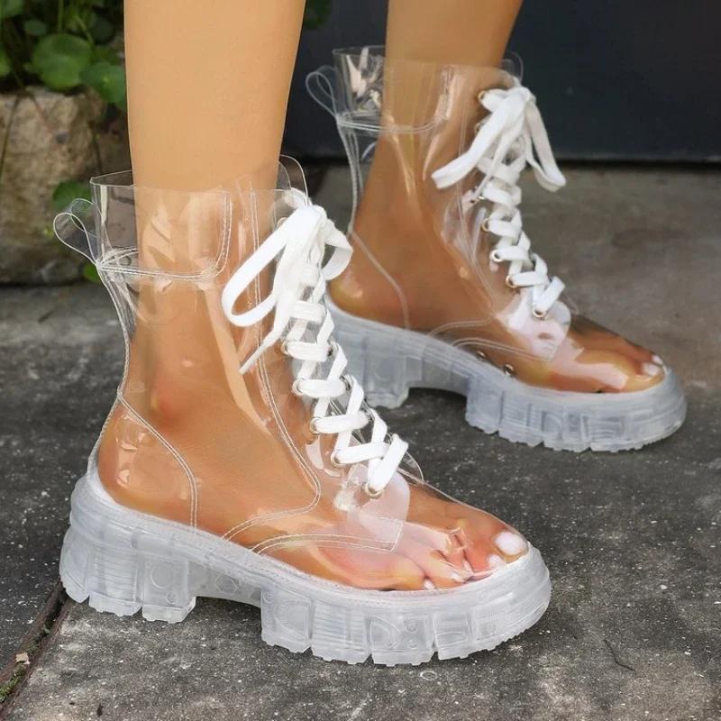 Sexy Transparent Comfortable Casual Fashion Women's Shoes Increased Wear-Resistant Winter Boots Chaussure Femme