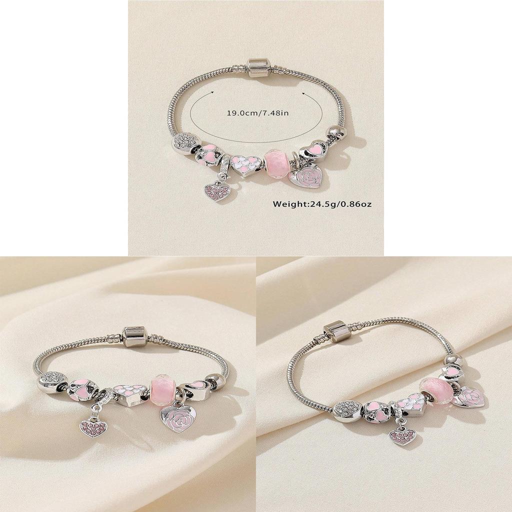 Diy Heart Charm Bracelet With Alloy Pendant For Women And Men