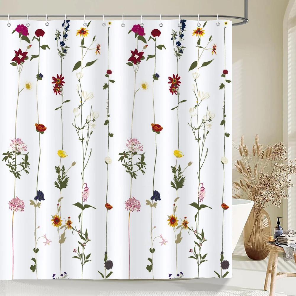 Green Plant Leaves Print Shower Curtains Watercolor Boho Floral Waterproof Morden Bathroom Bathtub Curtain Room Decor With Hooks