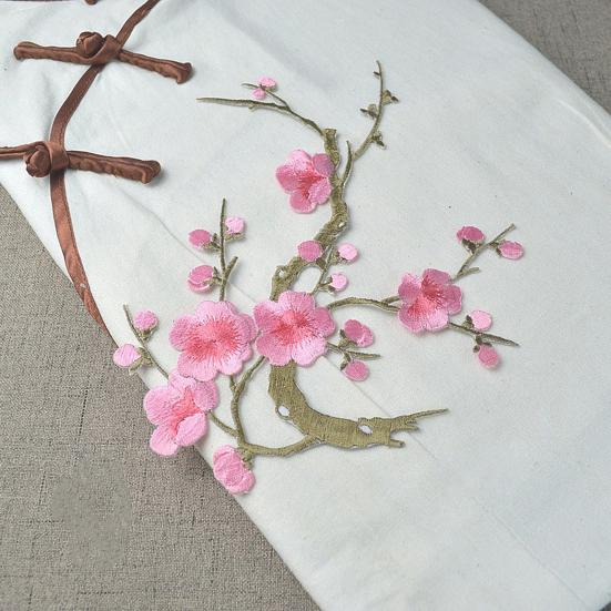 Cherry Blossom Iron-On Patch Blossom Plum Applique Patch Embroidered Flower Vines DIY Trim for Jeans Garment Women Clothing Jacket Backpack