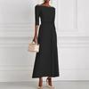 Women's clothing, spring and summer solid color fashion temperament waist one-word shoulder dress women